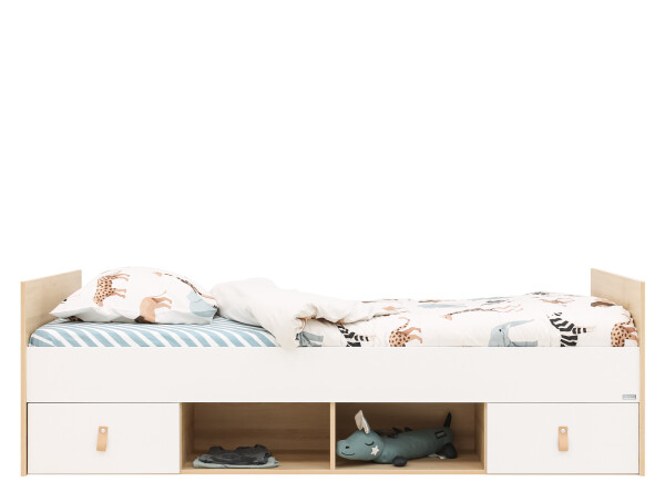 Storage bed 90x200 Jort White/Natural