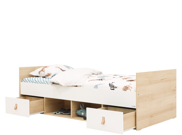 Storage bed 90x200 Jort White/Natural