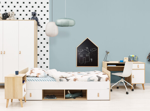 Funktionsbett 90x200 Jort Weiß/Natur
