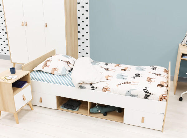 Funktionsbett 90x200 Jort Weiß/Natur
