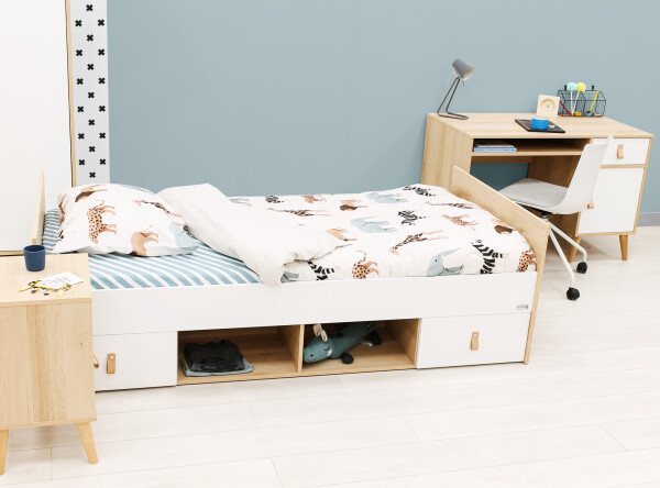 Funktionsbett 90x200 Jort Weiß/Natur