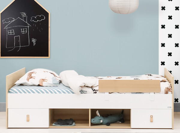 Storage bed 90x200 Jort White/Natural