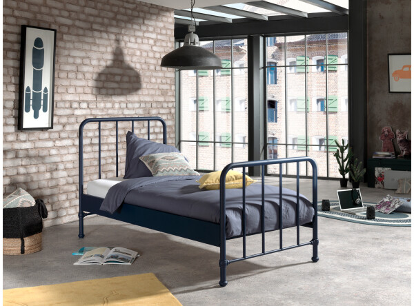 Bronxx bed matt blue denim 90x200cm