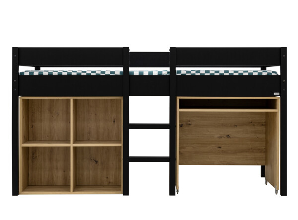 Half high sleeper 90x200 with writing desk and cabinet Mick Matt Black