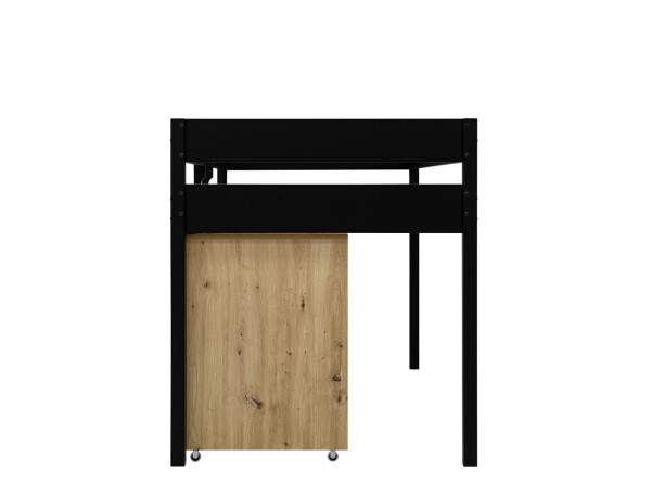 Half high sleeper 90x200 with writing desk and cabinet Mick Matt Black