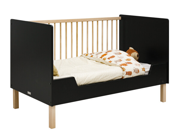 Floris 3 piece nursery furniture set with cot bed Matt Black/Natural