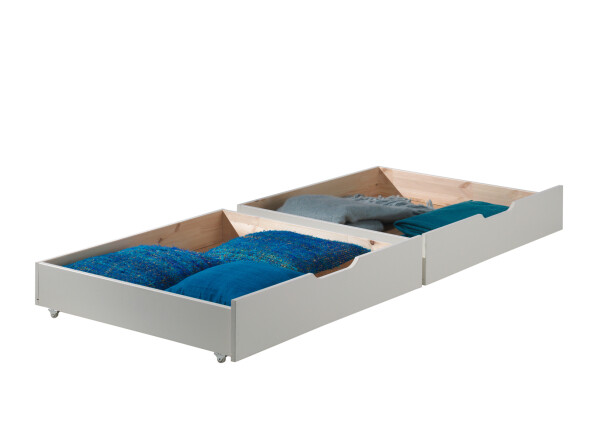Bettschubladen set auf rollen weiß, bestehend aus zwei schubladen