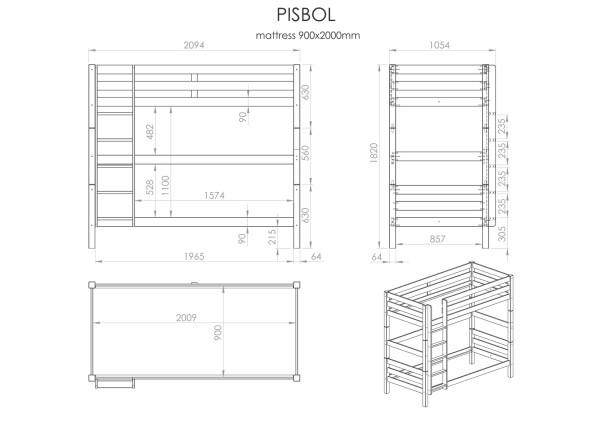 Pino bunk bed h180cm grey