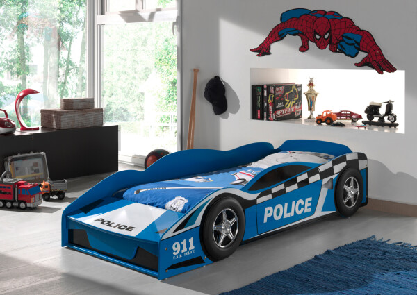Kinderbett police car 70 x 140 cm blau lackiert