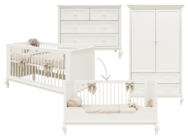 Juliette 3 piece nursery furniture set with bench bed Off White