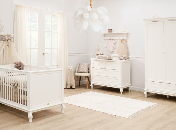 Juliette 3 piece nursery furniture set with bench bed Off White