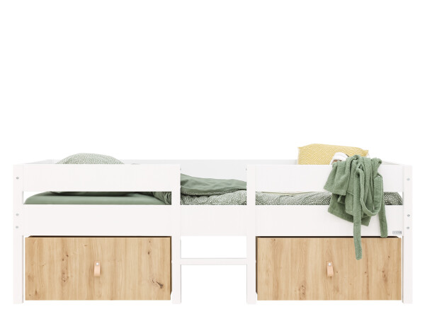 Compact bed 90x200 incl. 2 drawers on wheels Mick White