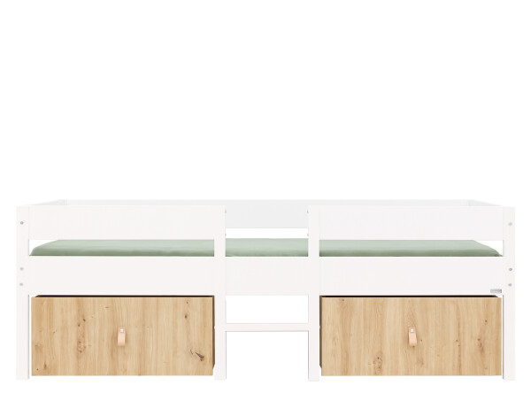 Compact bed 90x200 incl. 2 drawers on wheels Mick White