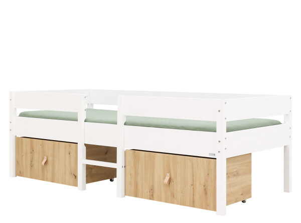Compact bed 90x200 incl. 2 drawers on wheels Mick White