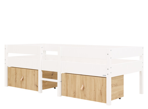 Compact bed 90x200 incl. 2 drawers on wheels Mick White