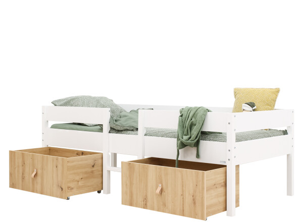 Compact bed 90x200 incl. 2 drawers on wheels Mick White