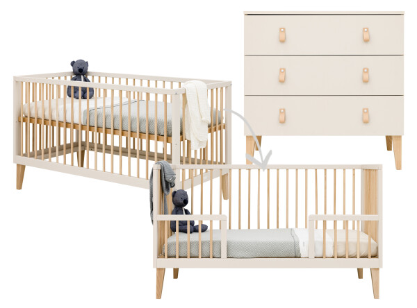 Amira 2 piece nursery furniture set with bench bed Dune/Natural
