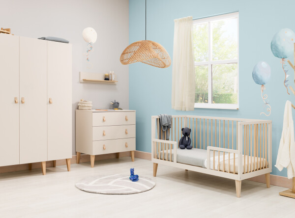 Amira 3 piece nursery furniture set with bench bed Dune/Natural