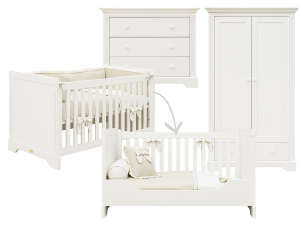 Oliver 3 piece nursery furniture set with bench bed Off White