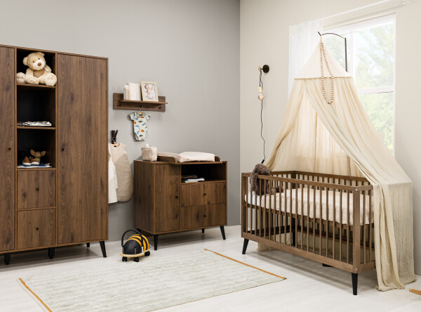 Zara 3 piece nursery furniture set with bench bed Walnut/Matt Black
