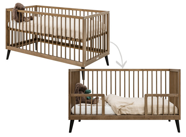 Zara 3 piece nursery furniture set with bench bed Walnut/Matt Black