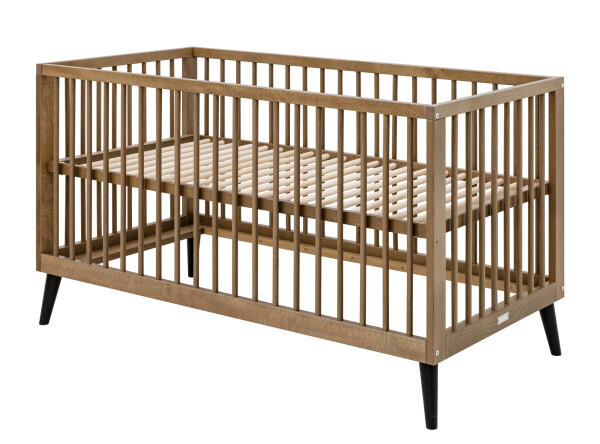 Zara 3 piece nursery furniture set with bench bed Walnut/Matt Black