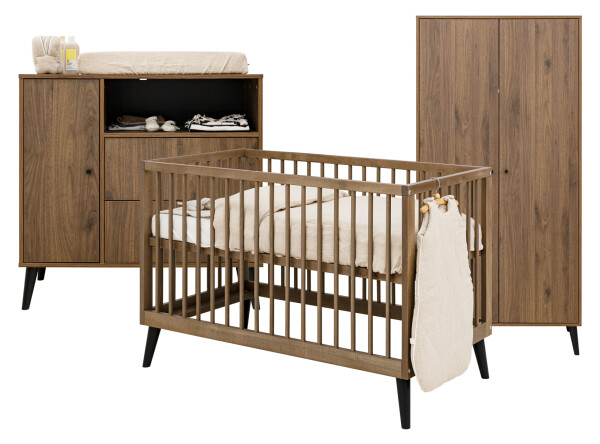 Zara 3-part nursery Walnut/Matt Black