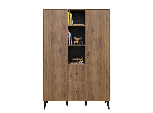 2-door wardrobe with 3 open compartments/2 drawers Zara Walnut/Matt Black