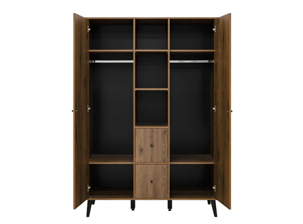 2-door wardrobe with 3 open compartments/2 drawers Zara Walnut/Matt Black