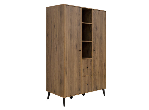 2-door wardrobe with 3 open compartments/2 drawers Zara Walnut/Matt Black