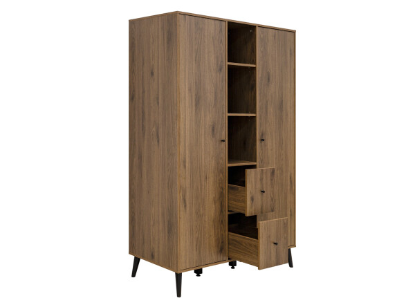 2-door wardrobe with 3 open compartments/2 drawers Zara Walnut/Matt Black