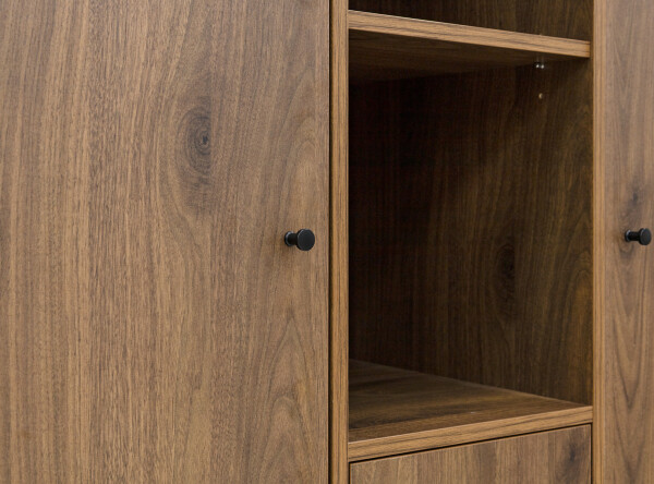 2-door wardrobe with 3 open compartments/2 drawers Zara Walnut/Matt Black