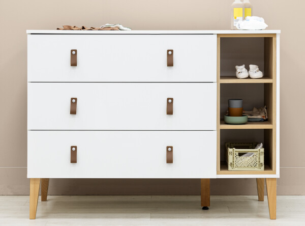 Dresser XL with 3 drawers and 3 open shelves Indy White/Natural
