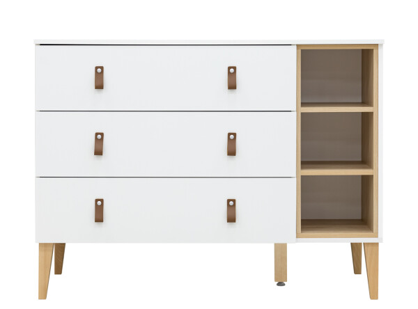 Dresser XL with 3 drawers and 3 open shelves Indy White/Natural