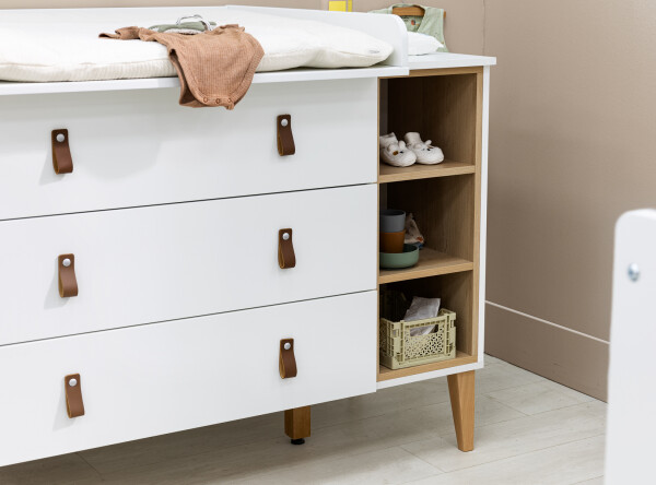Dresser XL with 3 drawers and 3 open shelves Indy White/Natural
