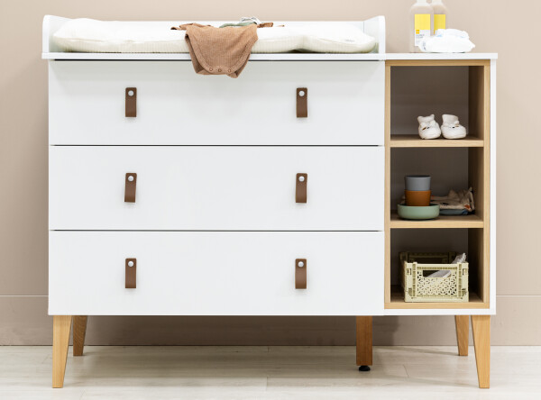Dresser XL with 3 drawers and 3 open shelves Indy White/Natural