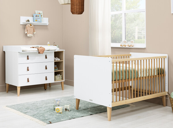 Indy 2 piece nursery furniture set XL with bench bed White/Natural