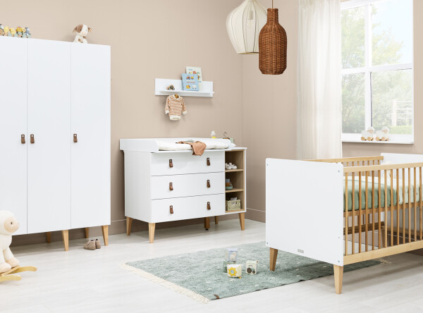 Indy 3 piece nursery furniture set XL with bench bed White/Natural