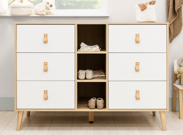 Dresser XL with 6 drawers and 3 open shelves Jort White/Natural