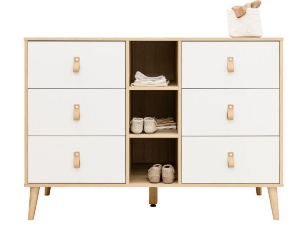 Dresser XL with 6 drawers and 3 open shelves Jort White/Natural
