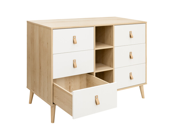 Dresser XL with 6 drawers and 3 open shelves Jort White/Natural