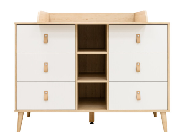 Dresser XL with 6 drawers and 3 open shelves Jort White/Natural