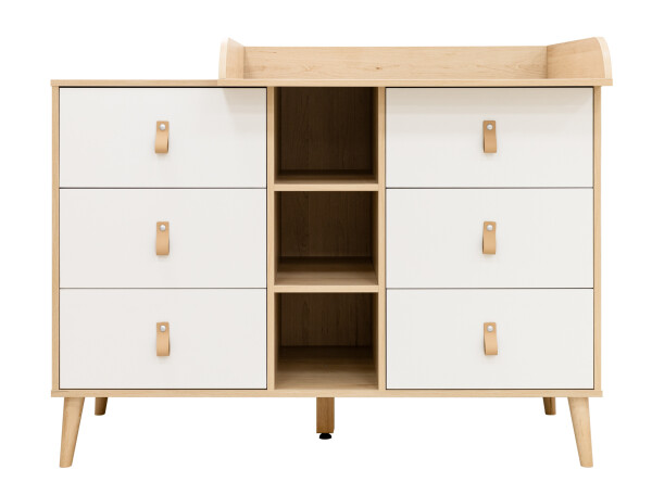 Dresser XL with 6 drawers and 3 open shelves Jort White/Natural