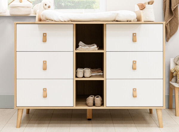 Dresser XL with 6 drawers and 3 open shelves Jort White/Natural