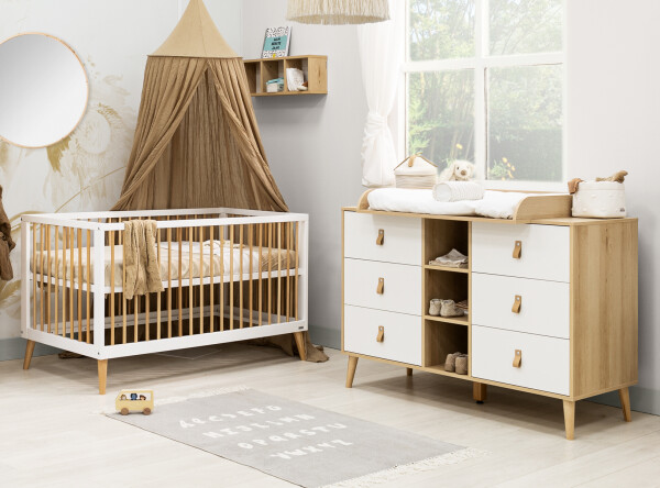 Jort 2 piece nursery furniture set XL with bench bed White/Natural