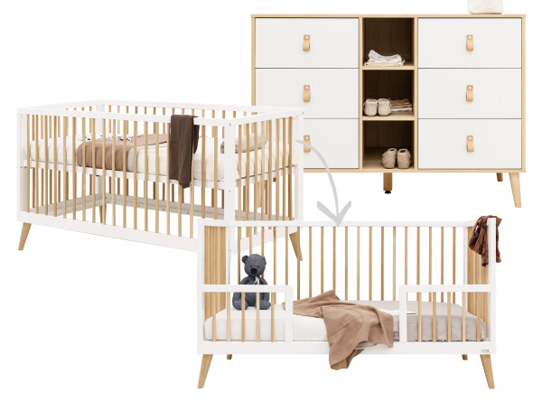 Jort 2 piece nursery furniture set XL with bench bed White/Natural