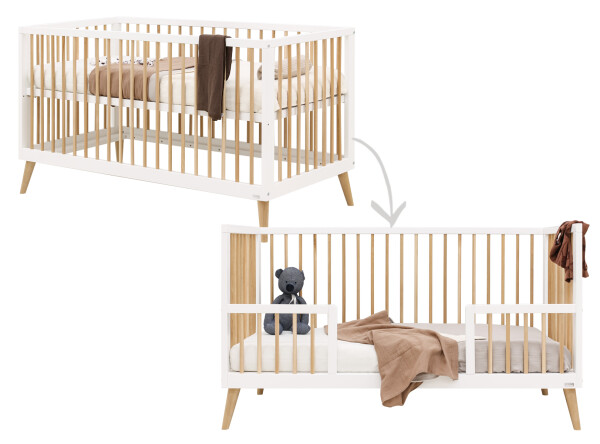 Jort 2 piece nursery furniture set XL with bench bed White/Natural