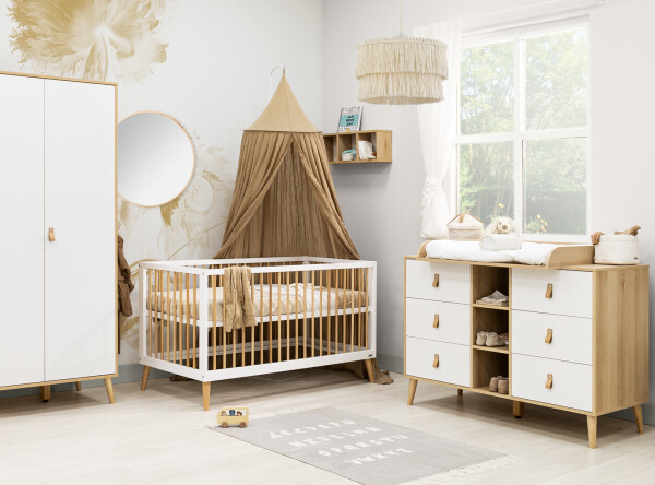 Jort 3 piece nursery furniture set XL with bench bed White/Natural