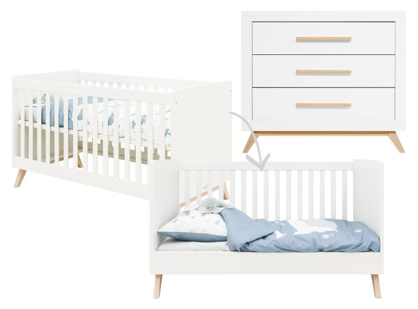 Fenna 2 piece nursery furniture set with bench bed White/Natural