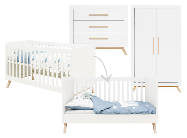 Set 3-teilig Fenna mit Gitterbett 70x140 Weiß/Natur